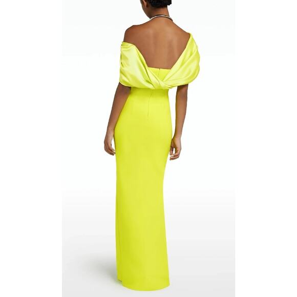 NWT $2230 Safiyaa Abra crêpe and satin gowncape-effect Sz S neon Green Cocktail - Picture 6 of 16